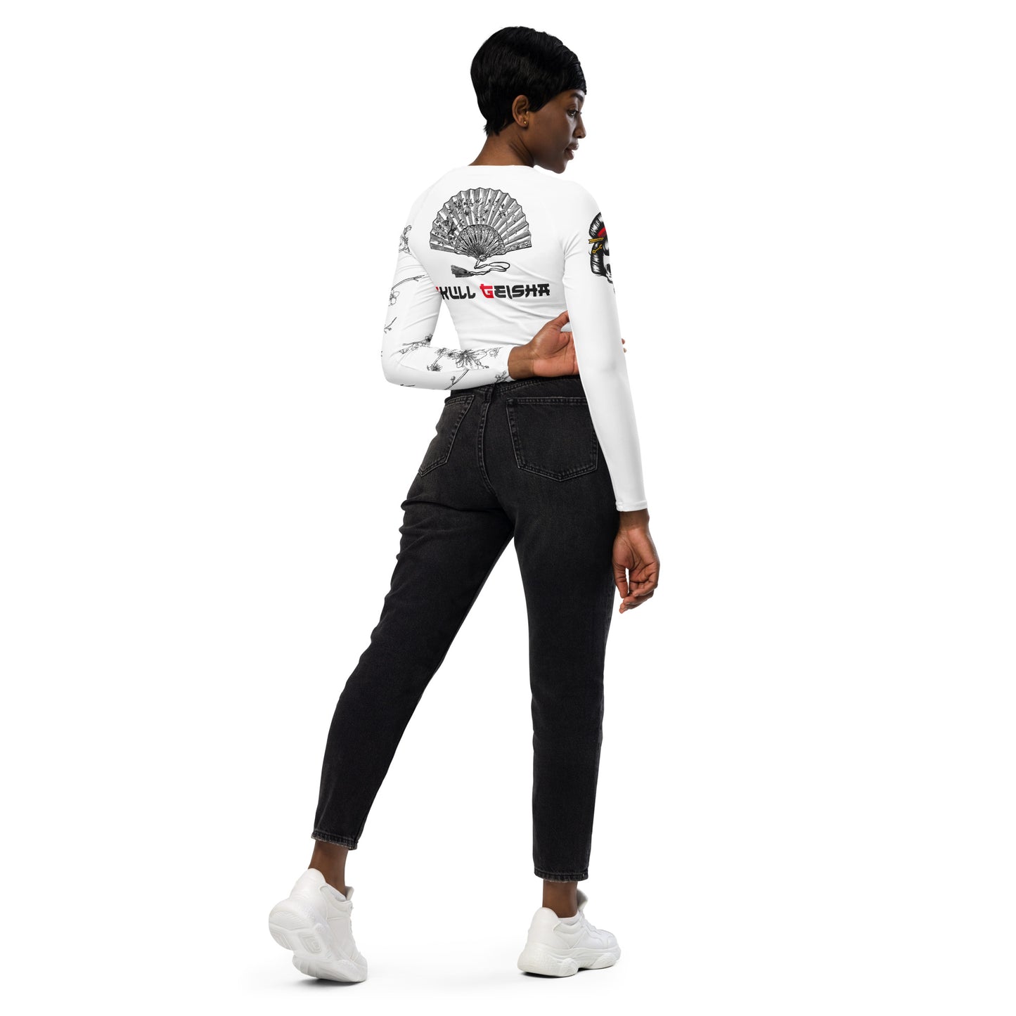 Skull Geisha Long Sleeve Crop Top